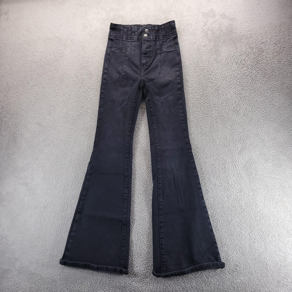We The Free Jeans Womens 25 Black High Rise Bell Bottoms Flare Stretch Slim